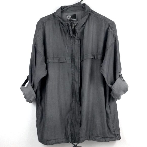 Kut from the Kloth gray chambray zip up Tencel jacket-L - Picture 2 of 8